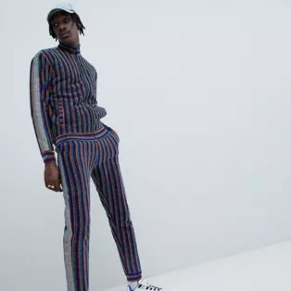 Jaded London Track Suit in rainbow stripe with side stripe